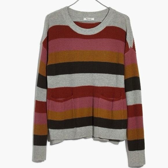 Madewell Patch Pocket Pullover Sweater Arctic Ice Walton Stripe Women’s Small - Picture 3 of 8